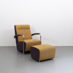 Leolux Scylla hoge rug + bijpassende hocker geel/paars