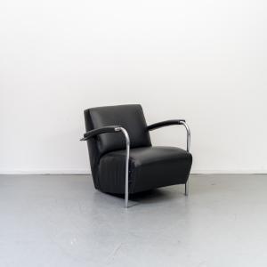 Leolux Scylla Fauteuil Laag Zwart Leder - Chroom