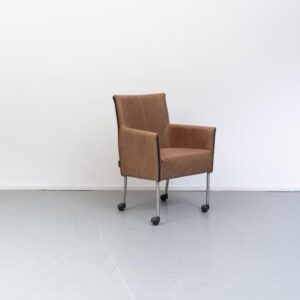 Milano Designer Eetkamerstoel Cognac Leer - RVS/Wiel