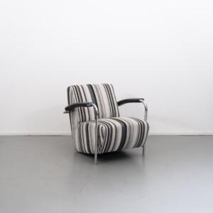 Leolux Scylla Fauteuil Laag Zwart/Grijs/Wit Gestreept - Chroom