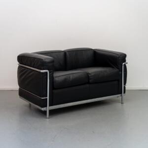 Cassina LC2 Le Corbusier 2-Zitsbank Zwart Leer - Chroom