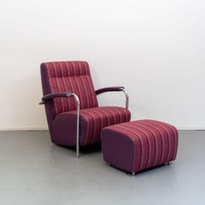 Leolux Scylla Fauteuil Hoog Rood/Wit/Paars + Hocker - Stof
