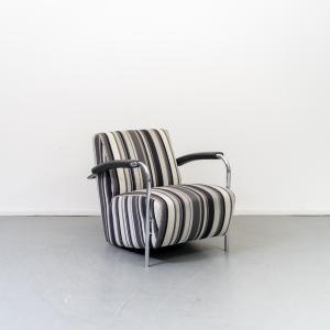 Leolux Scylla Laag Fauteuil Grijs/Wit/Zwart Gestreepte Stof