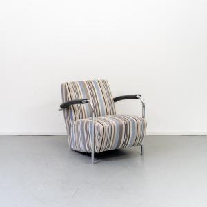 Leolux Scylla Fauteuil Lage Rug Blauw/Wit/Bruin Gestreept