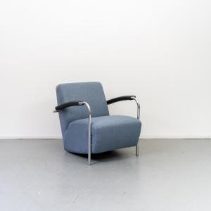 Leolux Scylla Fauteuil Lage Rug Blauwe Stof - Chroom