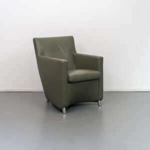 Leolux Dolcinea Fauteuil Olijfgroen Leer - Aluminium Frame