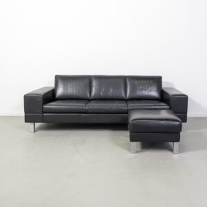 Leolux Antipode Bank 3,5-zits/235cm Zwart Leer + Hocker
