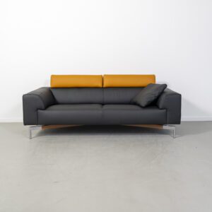 Leolux Howlo 3-zits/220cm Bank Zwart/Maïsgeel - Leer