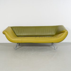 Leolux Arabella 3-zits/220cm Bank Groen/Geel Leer - Chroom