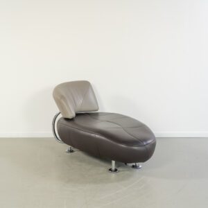 Leolux Kikko Chaise Longue Bruin/Grijs Leer - Chroom