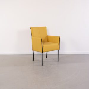 Milano Designer Eetkamerstoel Saffraangeel Leer - Zwart