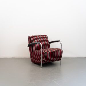 Leolux Scylla Fauteuil Laag Wit/Rood/Zwart Stof - Chroom