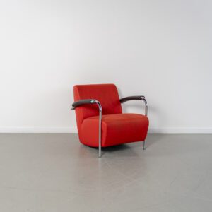 Leolux Scylla Fauteuil Laag Oranje Stof/Leer - Chroom