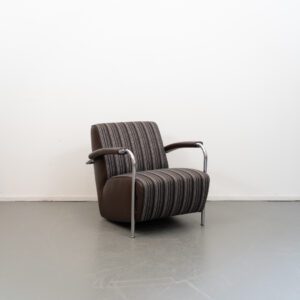 Leolux Scylla Fauteuil Laag Bruin/Wit/Zwart Stof - Gestreept