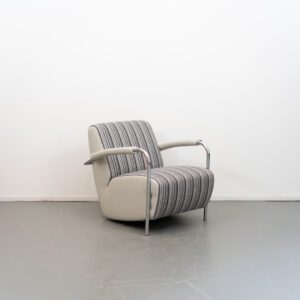 Leolux Scylla Fauteuil Laag Gestreepte Stof - Grijs Leer