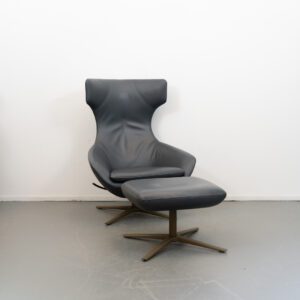 Leolux Caruzzo PLUS Fauteuil + Voetenbank Antraciet - Leer