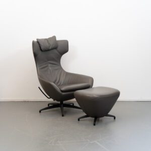Leolux Caruzzo PLUS Fauteuil + Voetenbank Grijs - Leer
