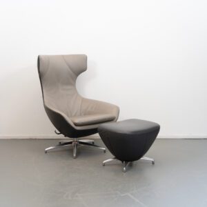 Leolux Caruzzo PLUS Fauteuil + Voetenbank Grijs/Lever Leer