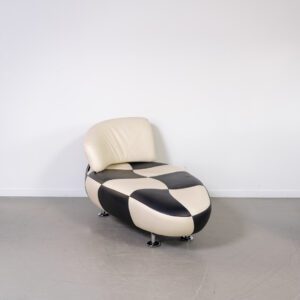 Leolux Kikko Chaise Longue Wit/Zwart Leer - Geblokt