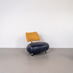 Leolux Pallone Fauteuil Blauw Leer/Geel Suède - Chroom