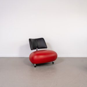 Leolux Pallone Fauteuil Rood/Zwart Leer - Chroom