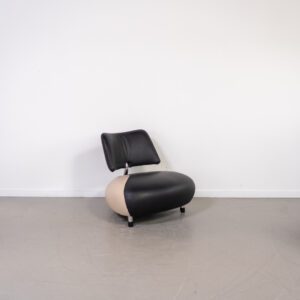 Leolux Pallone Fauteuil Zwart/Wit Leer - Chroom