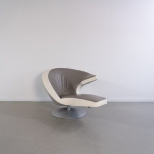 Leolux Parabolica Fauteuil Grijs/Wit Leer - Aluminium