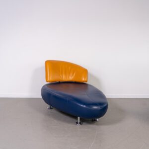 Leolux Kikko Chaise Longue Blauw/Geel Leer - Chroom
