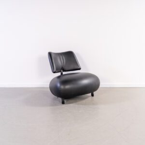 Leolux Pallone Fauteuil + Hocker Zwart Leer - Zwart Frame