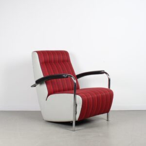 Leolux Scylla Fauteuil Hoog Rood/Bruin Gestreept + Wit Leer