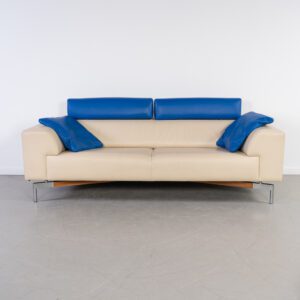 Leolux Howlo 3-zits/220cm Bank Blauw/Wit – Leer
