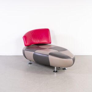 Leolux Kikko Chaise Lounge Antraciet/Grijs/Roze Leer - Geblokt