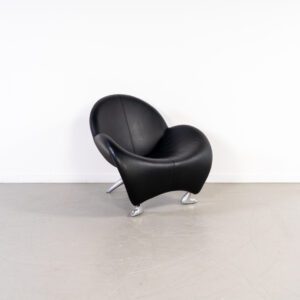 Leolux Papageno Fauteuil Zwart Leer -  Chroom