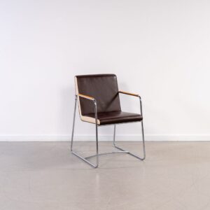 Leolux Spring (Eetkamer) Stoel Bruin/Beige Leer – Chroom