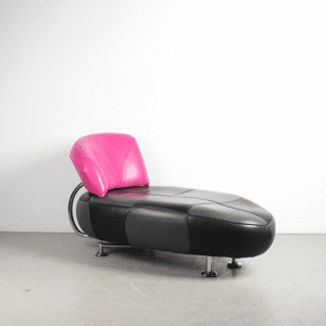Leolux Kikko Chaise Lounge Zwart/Grijs/Roze Leer – Geblokt