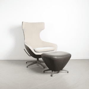 Leolux Caruzzo Fauteuil +Voetenbank Beige/Antraciet Stof - Grijs