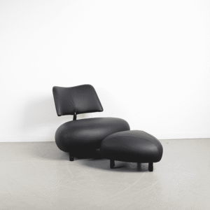 Leolux Pallone Fauteuil + Hocker Zwart Leer – Zwart