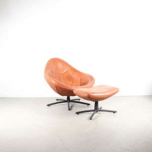Label Hidde Fauteuil + Hocker Cognac Leer – Zwart