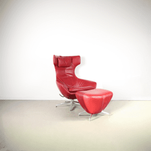 Leolux Caruzzo PLUS Fauteuil + Voetenbank Rood – Leer