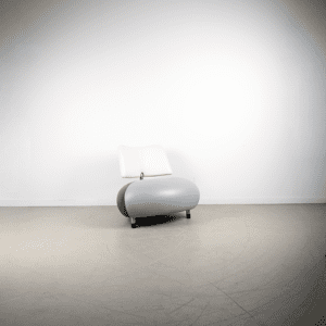 Leolux Pallone Fauteuil Blauw/Antraciet/Wit Leer – Chroom