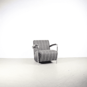 Leolux Scylla Fauteuil Laag Zwart/Wit Stof + Zwart Leer – Chroom