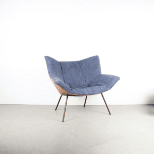 Label Gustav Fauteuil Blauwe Stof / Cognac Leder - Staal