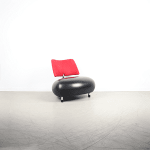 Leolux Pallone Fauteuil Zwart Leer + Rood Stof – Chroom