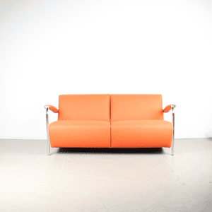 Leolux Scylla 2 Zits Bank Oranje/Wit Leer – Chroom