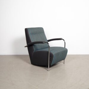 Leolux Scylla Hoog Turquoise/Grijs Stof + Grijs Leer - Chroom