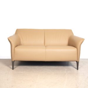 Leolux Mayon bank lichtbruin leer – staal 3-zits