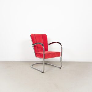 Gispen 412S Fauteuil Rood Ribstof - Chroom Onderstel